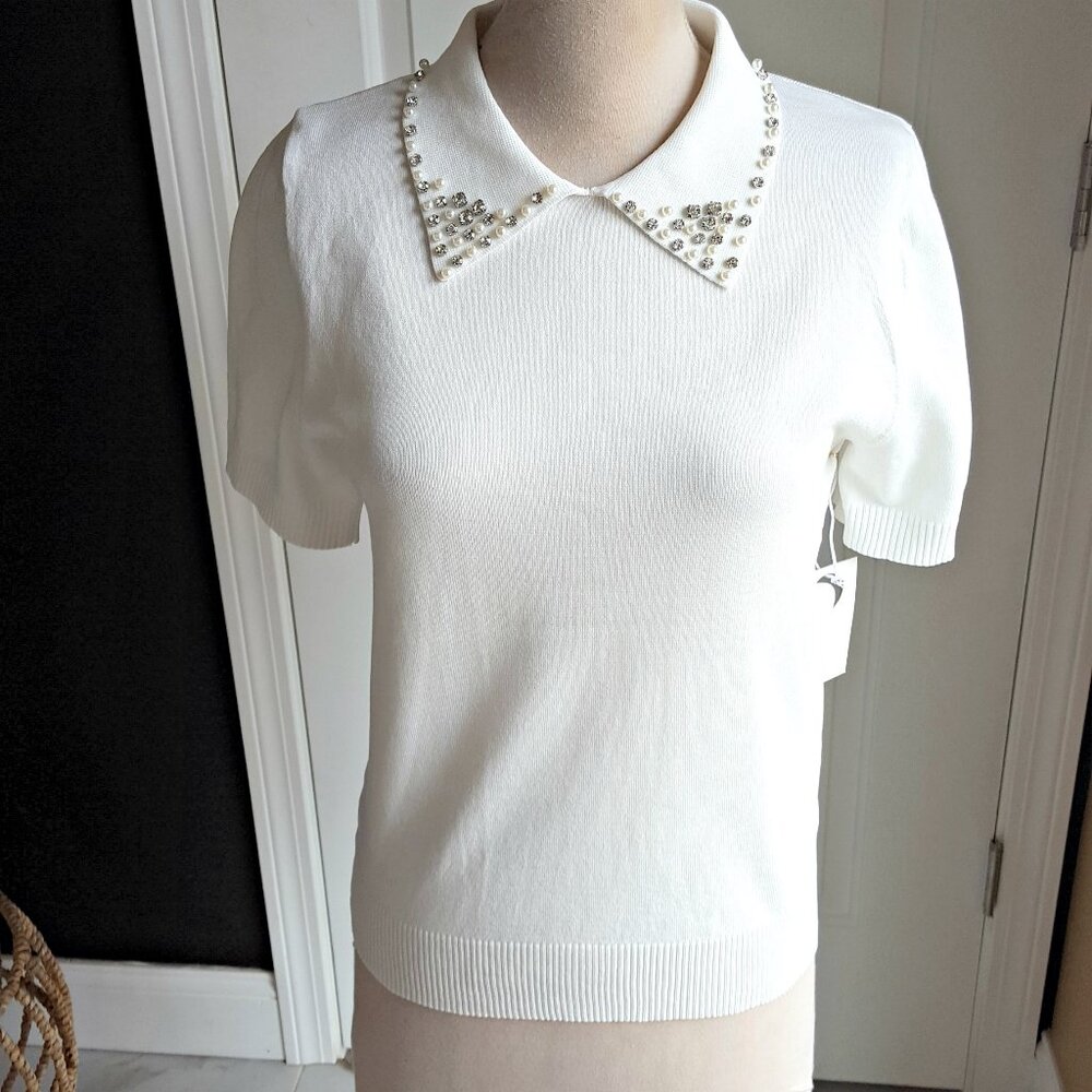 NEW! RHINESTONE Collar SHORT SLEEVE SWEATER